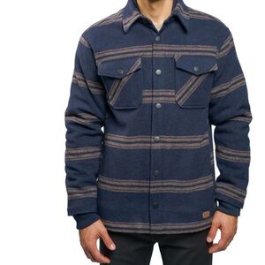 Jachs Navy and Tan Striped Shirt Jacket Medium NWT